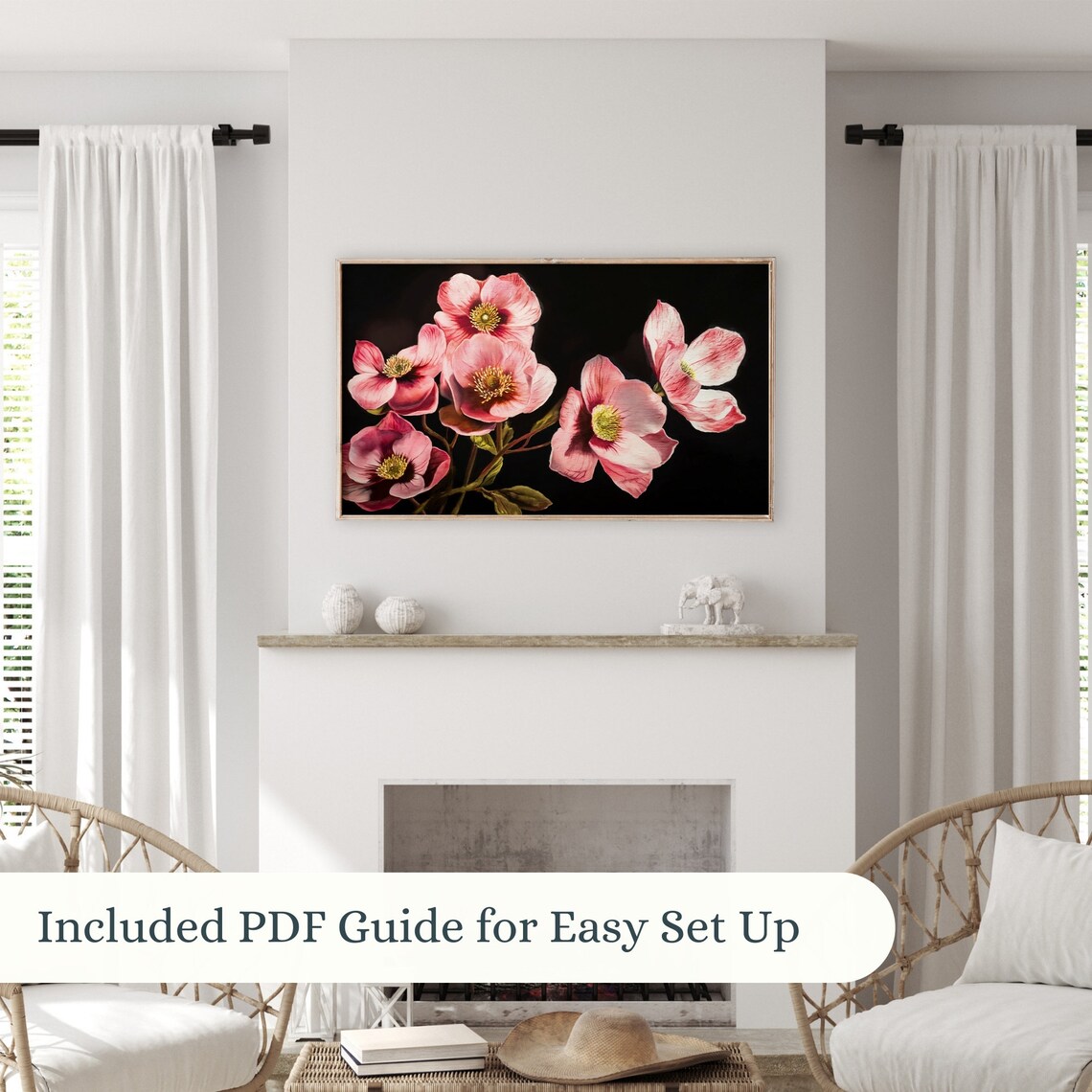 Moody Dark Botanical Pink Flowers Black Background Floral Poster - Image 2