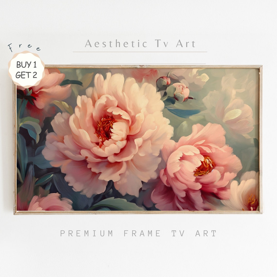 Blush Pink Peonies Close Up Romantic Floral Oil Painting Wall Art
