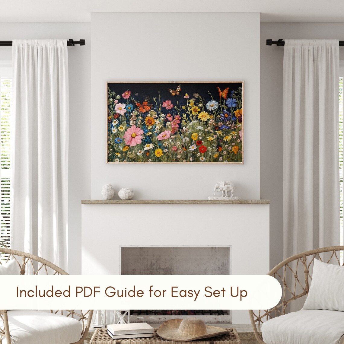 Wildflower Meadow Night Dark Blue Botanical Garden Oil Poster Art - Image 3