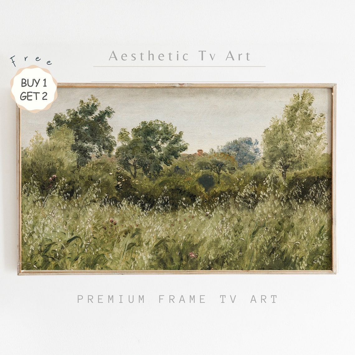 Vintage Spring Wildflower Field Lush Green Meadow Landscape Poster