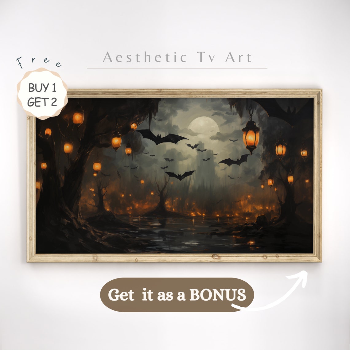 Cute Ghost Frame Tv Art Spooky Halloween Art For Tv Ghost In A Forest Frame Tv Halloween Neutral Halloween Decor - Image 2