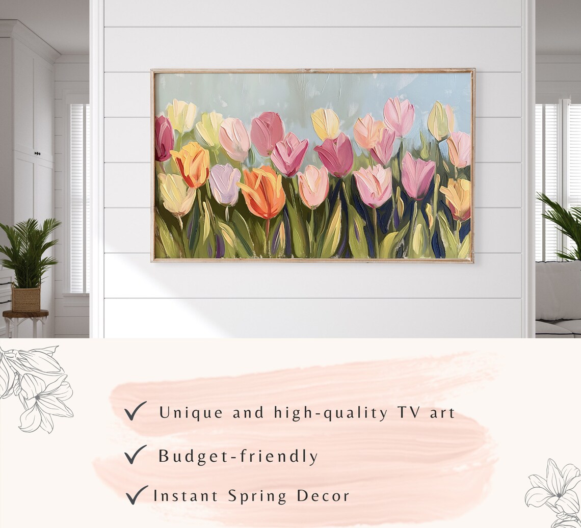 Colorful Tulip Field Spring Bloom Impasto Oil Painting Poster - Image 3