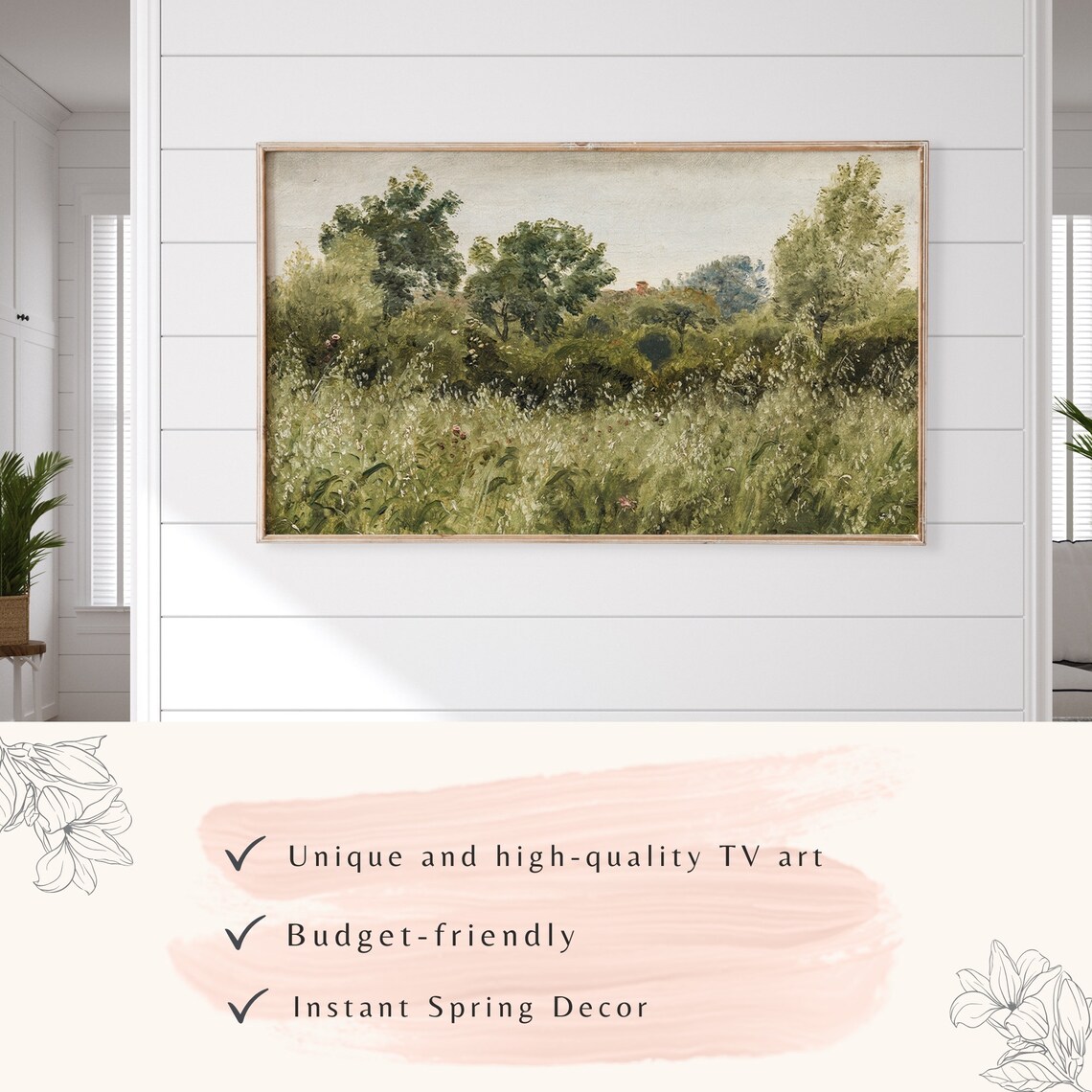 Vintage Spring Wildflower Field Lush Green Meadow Landscape Poster - Image 3