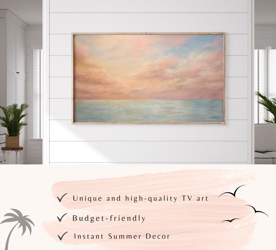 Soft Pink Sky Calm Sea Pastel Sunset Seascape Serene Art Poster - Image 2