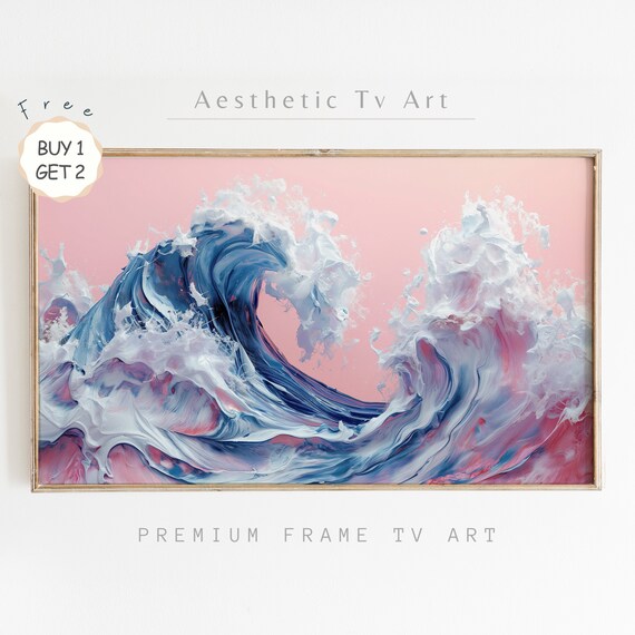 Blue Ocean Wave Pink Sky Great Wave Inspired Textured Art Poster