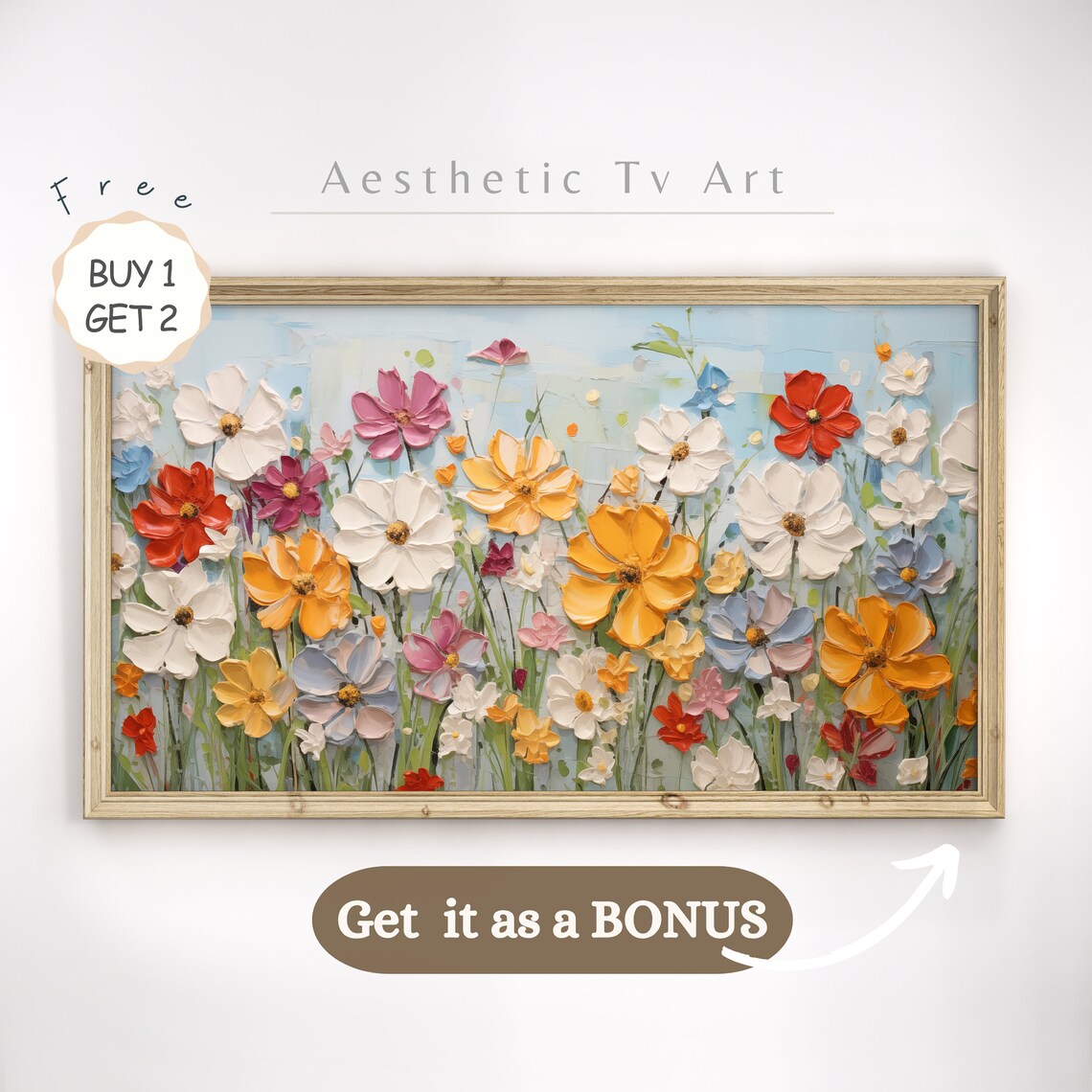 Frame Tv Art Spring Tulips Oil Painting Wildflowers Field Country Oil Painting Spring Farmhouse Decor Frame Tv - Image 2