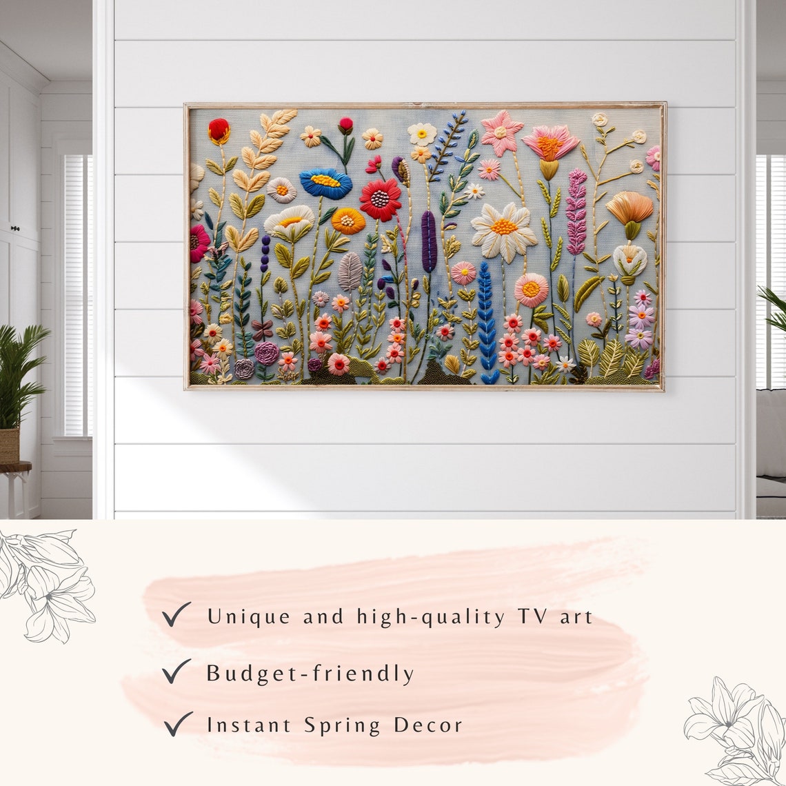 Embroidered Spring Wildflowers Stitched Floral Garden Art Poster - Image 3