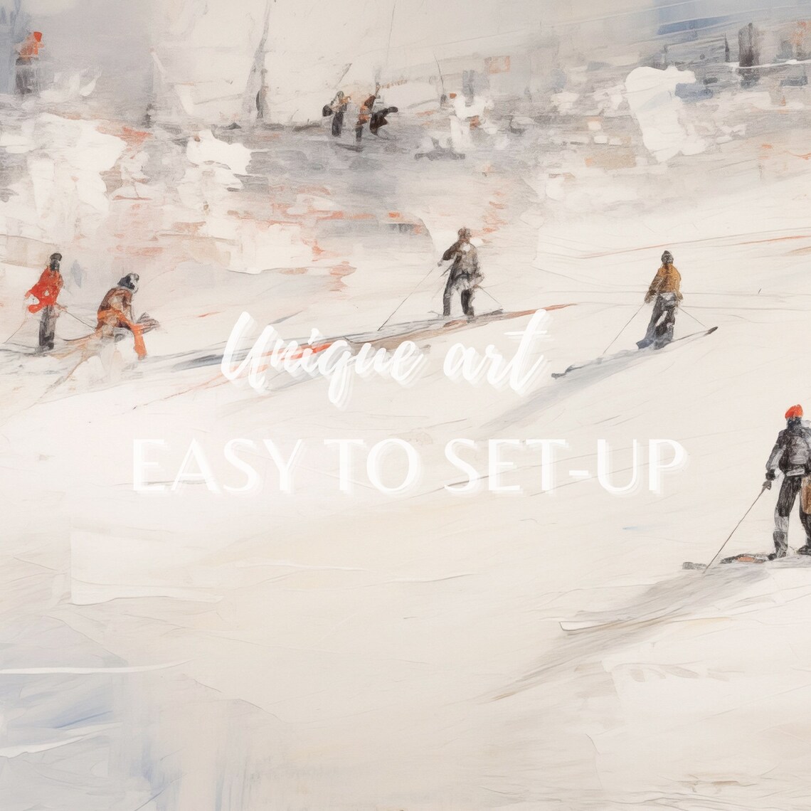 Skiers Snowy Slope Winter Impressionist Sports Oil Painting Art - Image 2