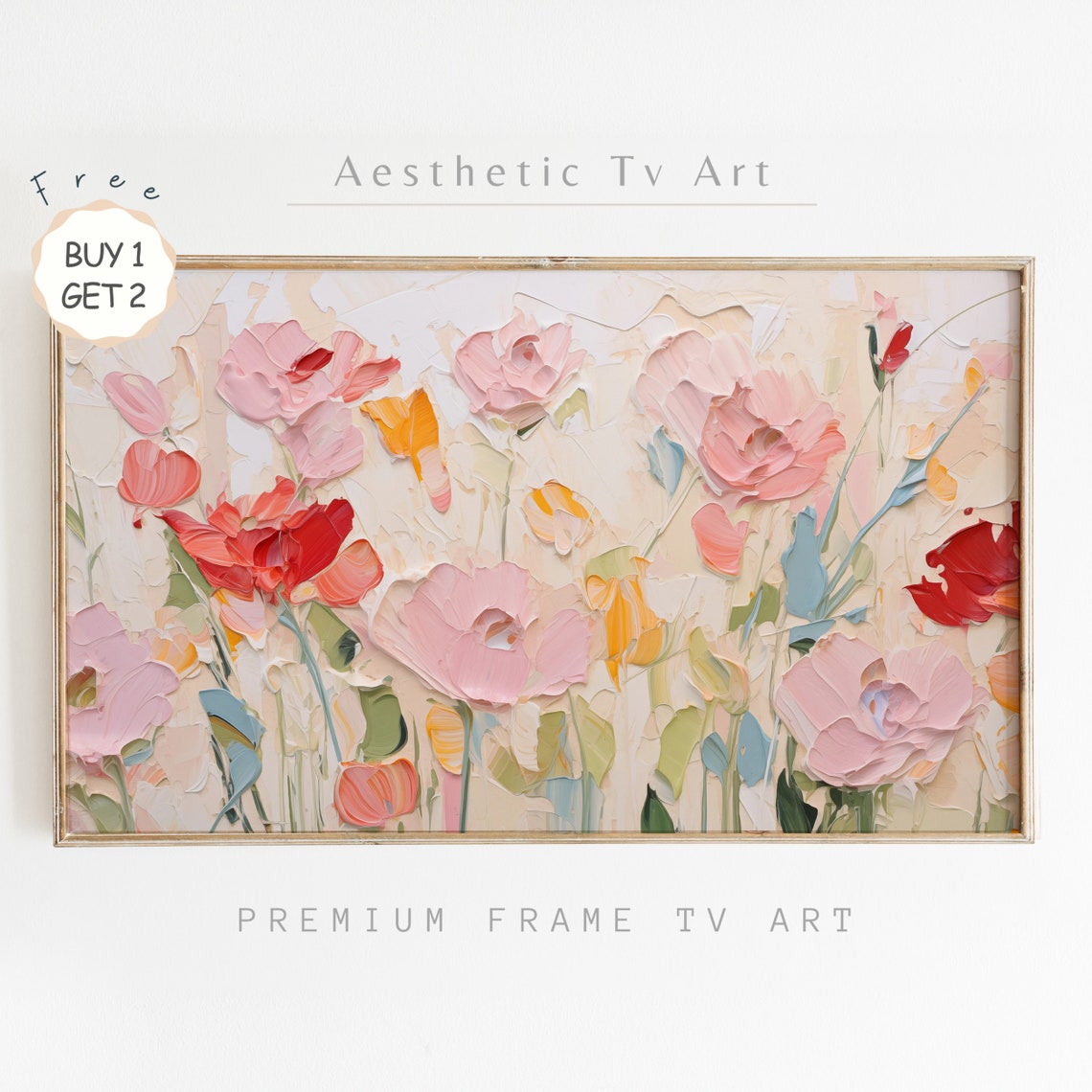 Soft Pastel Blossoms Impasto Textured Spring Flower Art Poster