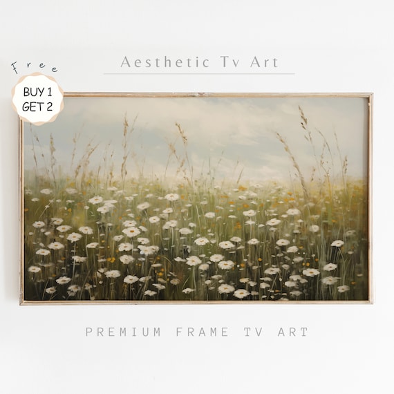 Frame Tv Art Wildflower Field Landscape Vintage Painting Moody Farmhouse Frame Tv Art Summer And Spring Art