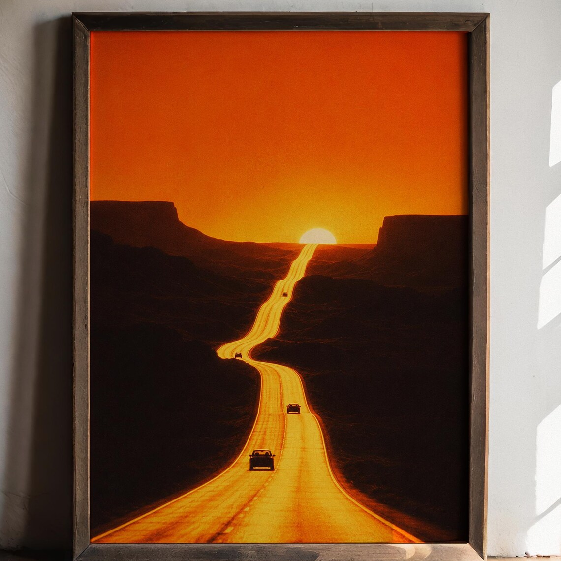 Desert Sunset Highway Winding Road Golden Orange Travel Poster