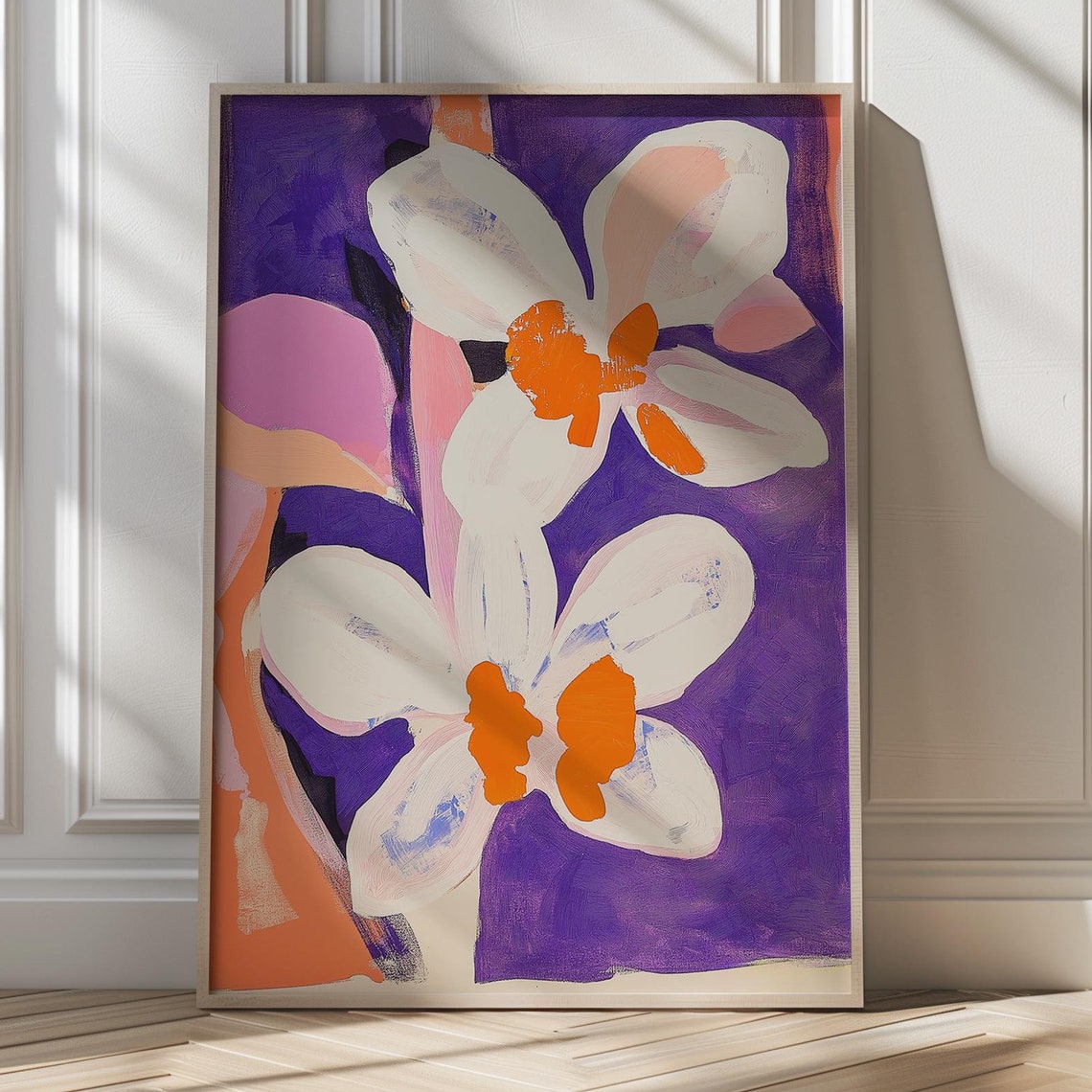 Abstract White Daffodil Bold Purple Orange Bloom Wall Poster