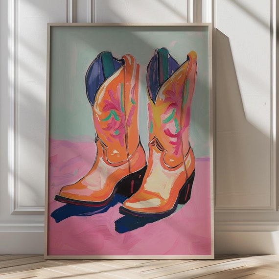 Colorful Cowboy Boots Print Cowboy Wall Decor Vibrant Southwestern Style Painting Bold Western Art Unique Country Home Decor Texas Lover