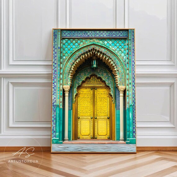 Moroccan Green And Gold Doorway Exotic Tile Arch Architecture Poster