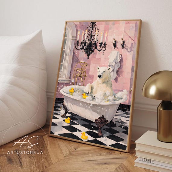 Polar Bear Bath Time, Poster Print