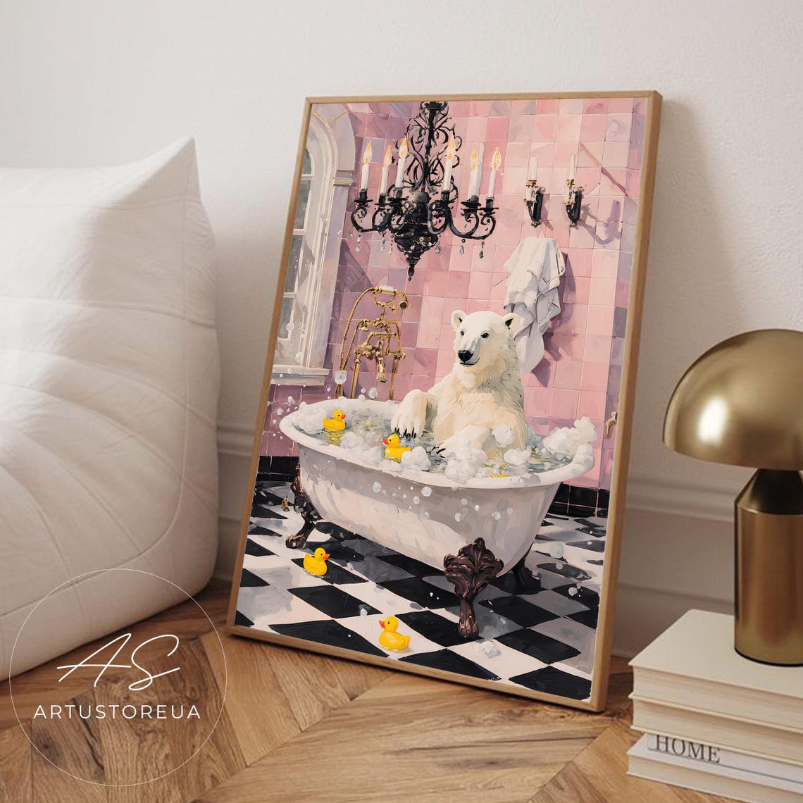 Polar Bear Bath Time, Poster Print