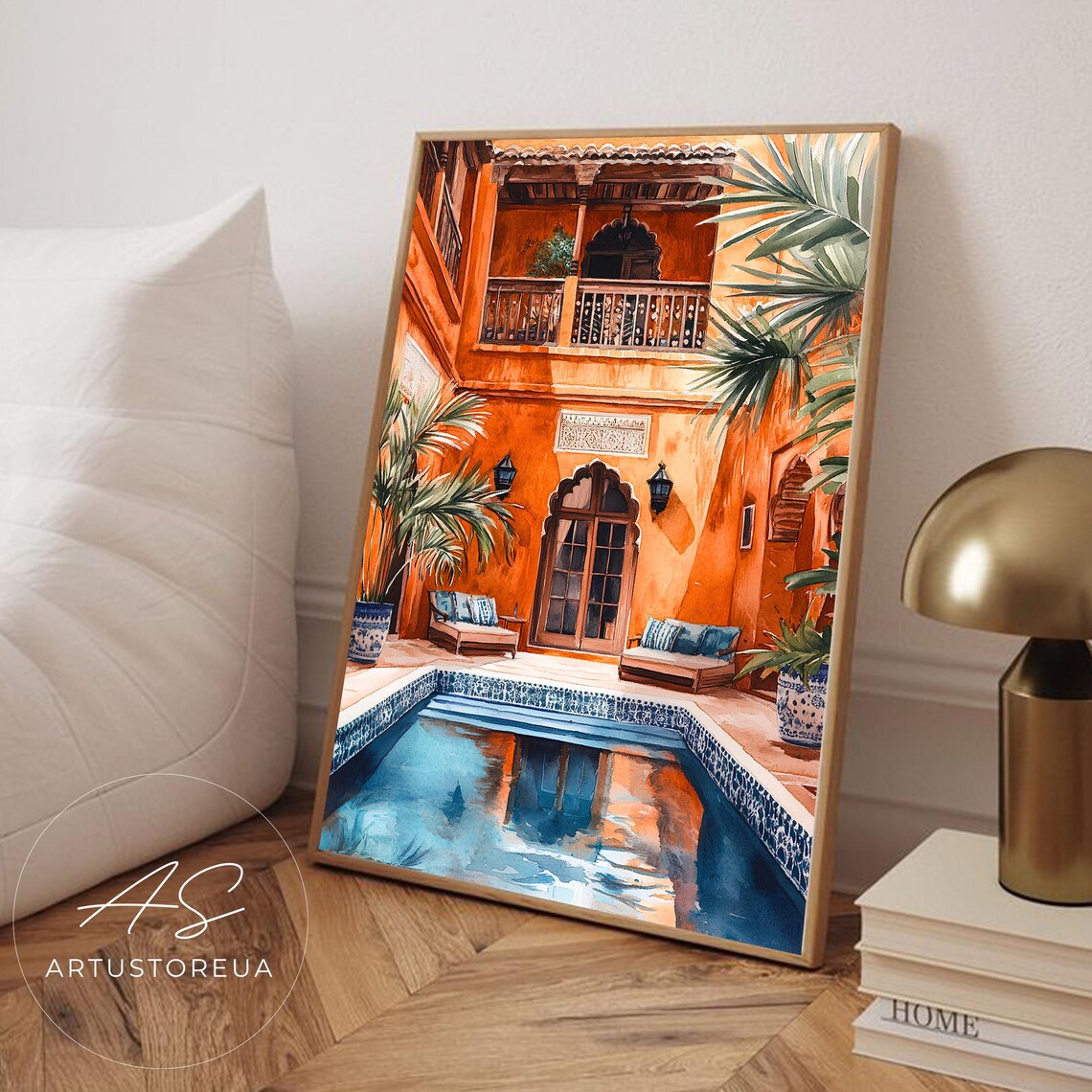 Morocco Poster, Sunlit Moroccan Courtyard Art Print