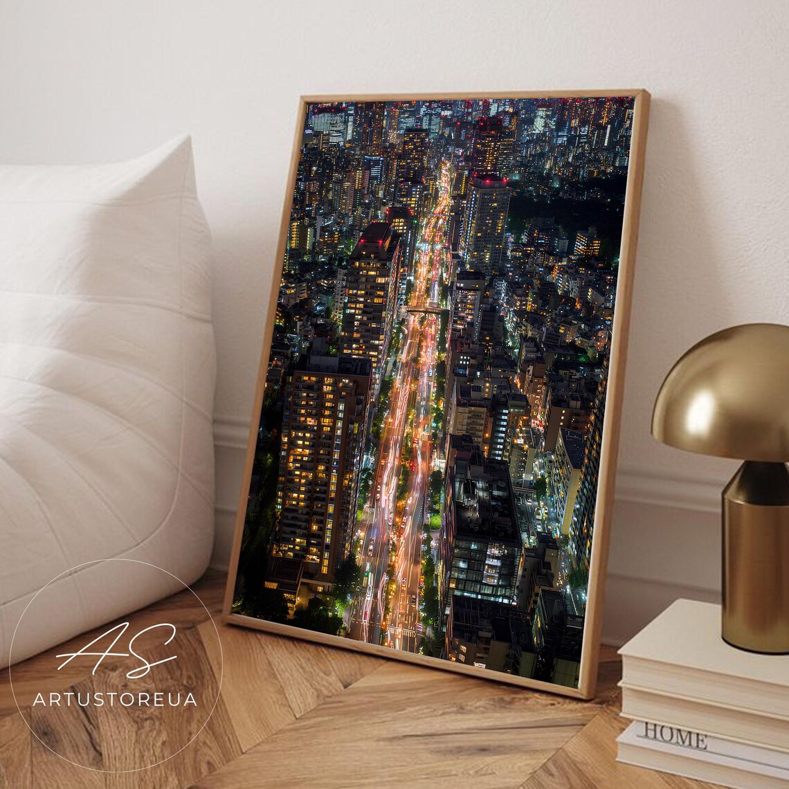 Tokyo Night Skyline Poster Cityscape Artwork Aerial View Vintage Wall Art Decor Modern Architecture