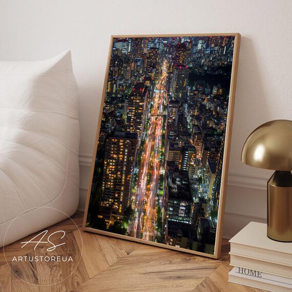 Tokyo Night Skyline Poster Cityscape Artwork Aerial View Vintage Wall Art Decor Modern Architecture