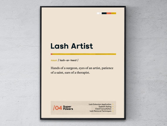 Lash Artist Definition Poster Funny Modern Office Gift Eyelash Stylist Coworker Wall Art Technician Graduation Print