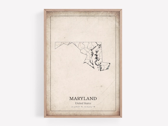 Vintage Maryland State Outline Map United States Rustic Distressed Wall Art