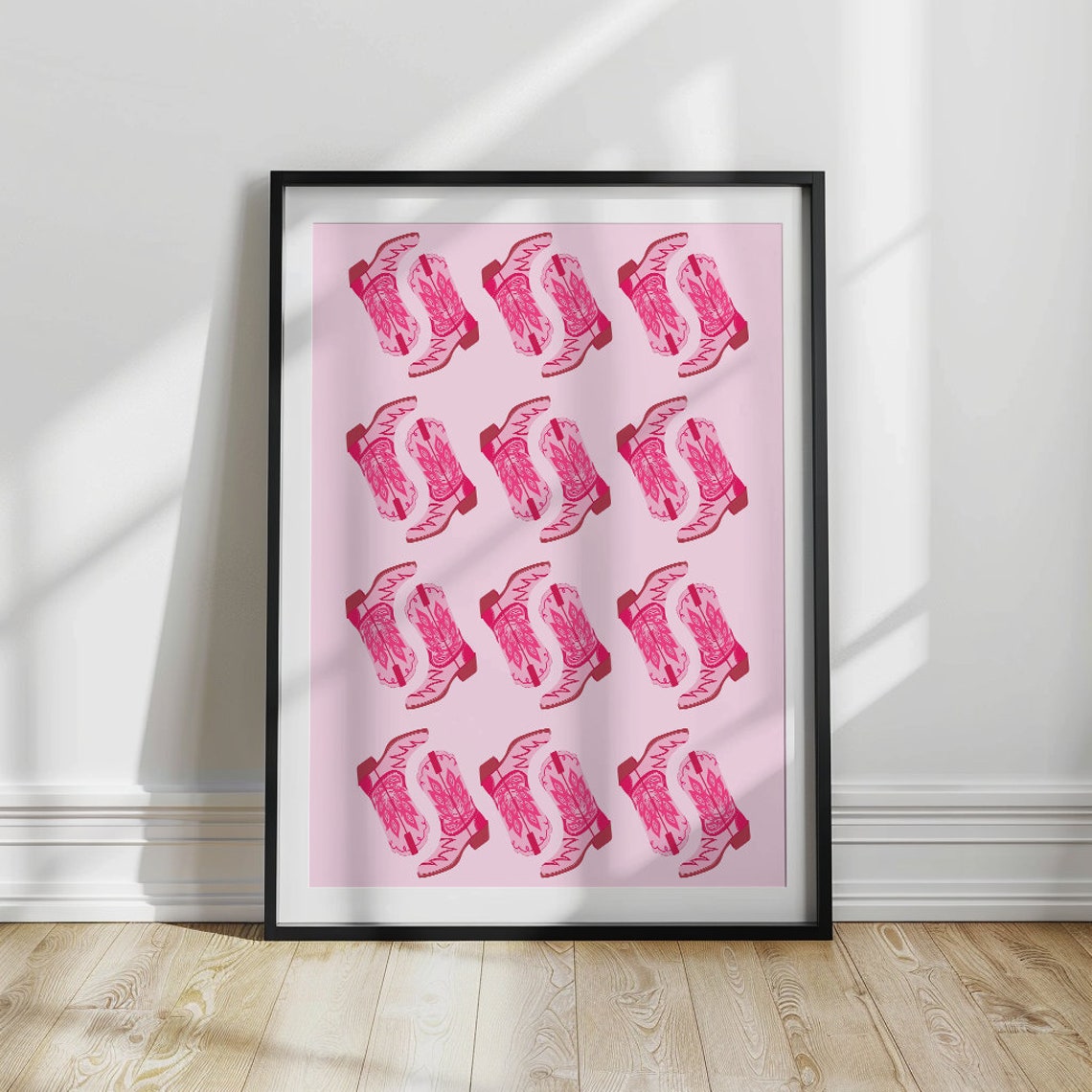Pink Cowgirl Boots Print Country Western Aesthetic Western Dorm Room Decor Cowgirl Print Vintage Retro Art Preppy Wall Art - Image 3