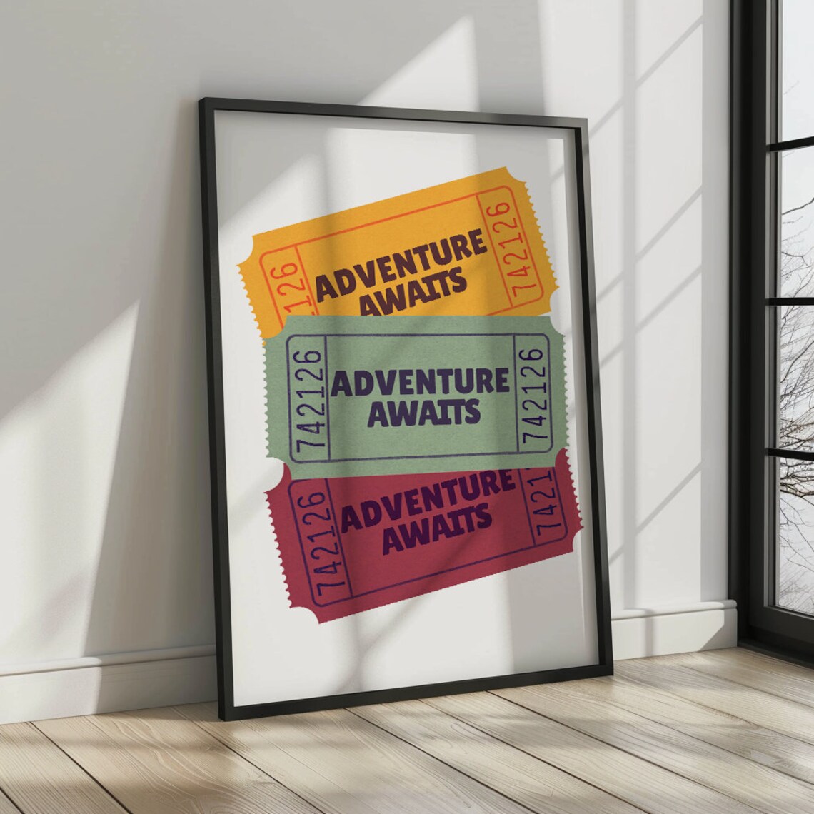Adventure Awaits Vintage Ticket Stubs Quote Poster Retro Travel Art - Image 3