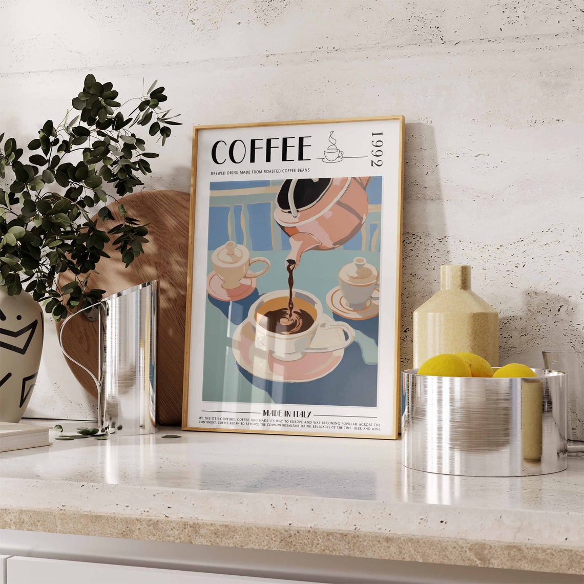 Coffee 1992 Copper Teapot Pouring White Background Retro Poster - Image 2