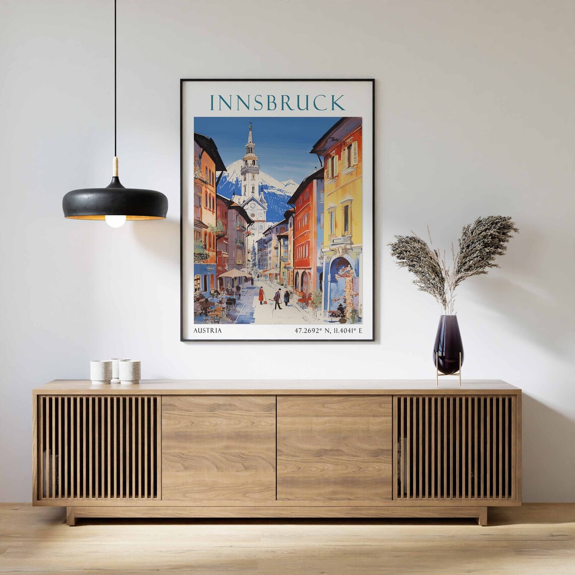 Innsbruck Sunny Old Town Street With Mountains Austria Travel Poster - Image 3