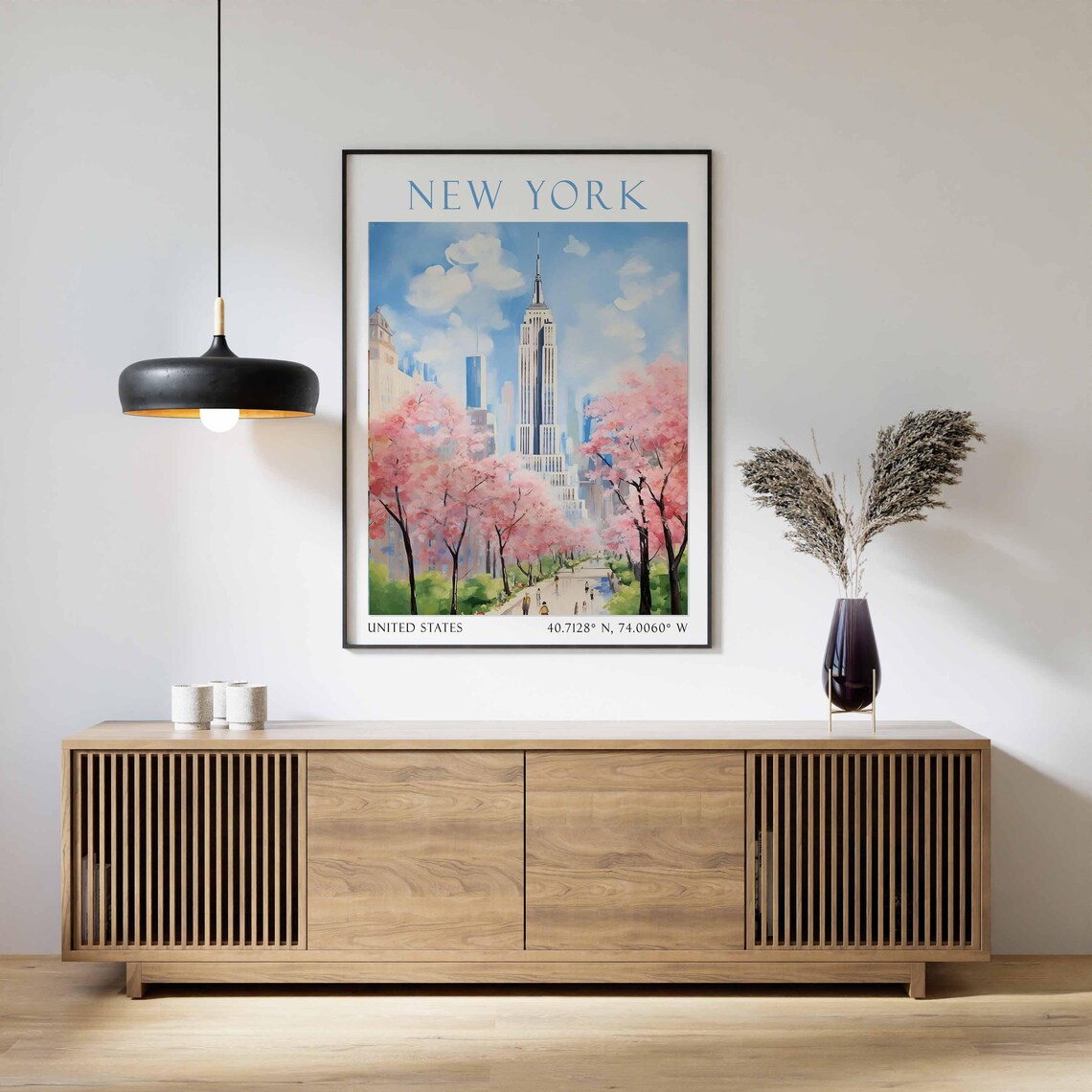 New York Empire State Avenue Cherry Blossom Spring Travel Poster - Image 2
