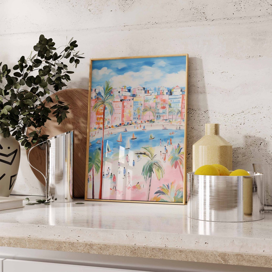 Sailboats Bay Pastel Beach Town Impressionist Sailing Poster - Image 2
