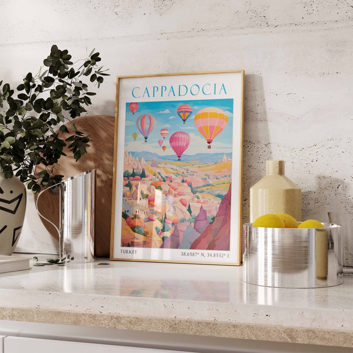 Cappadocia Turkey Pink Sunrise Balloons and Fairy Chimneys Poster - Image 2