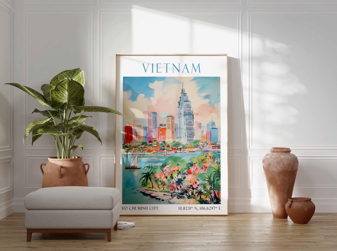 Vietnam Ho Chi Minh City Riverside Skyline Saigon Travel Poster - Image 2