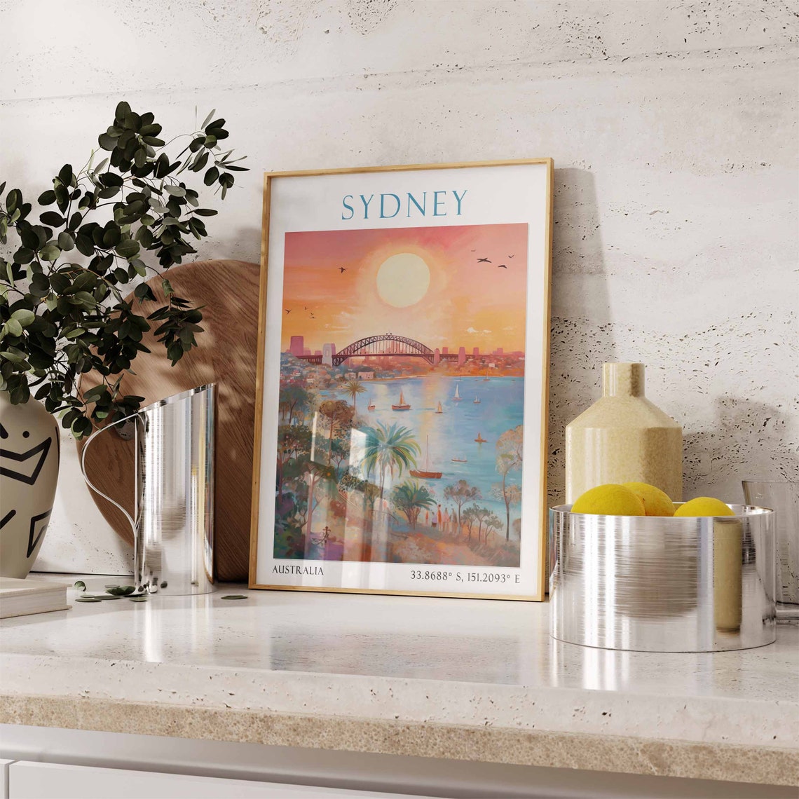 Sydney Harbour Bridge Sunset Sailboats Australia Travel Poster - Image 2