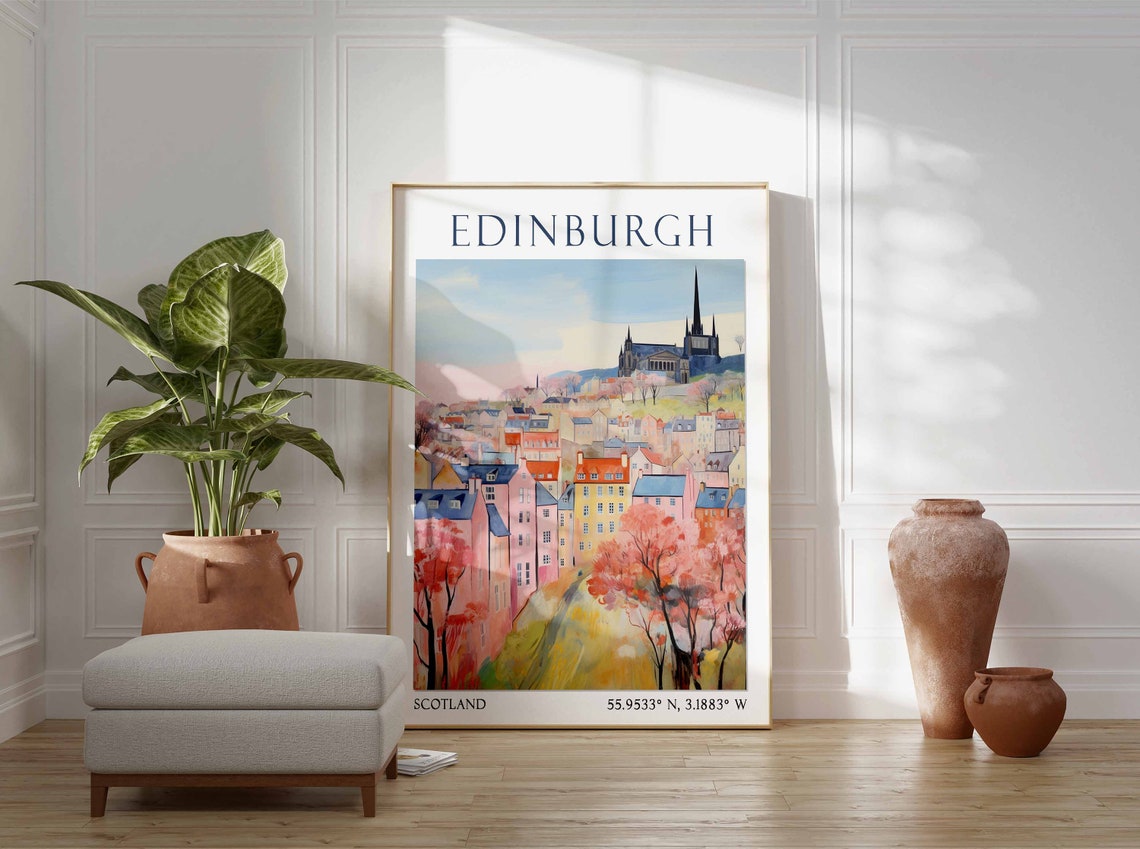 Edinburgh Pastel Cityscape with Church Spire Spring Poster Art - Image 2
