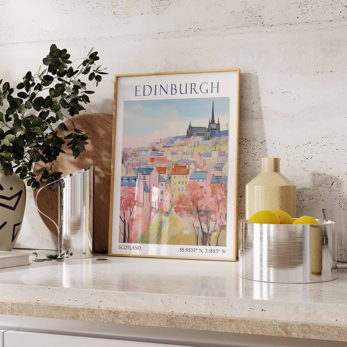 Edinburgh Pastel Cityscape with Church Spire Spring Poster Art - Image 3