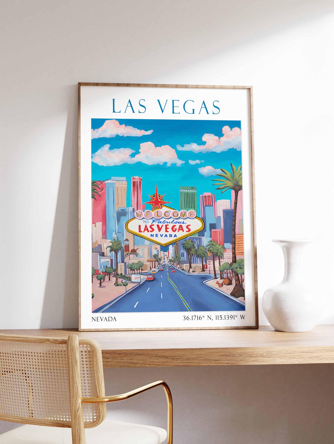 Las Vegas Strip Welcome Sign Nevada Watercolor Travel Poster - Image 4