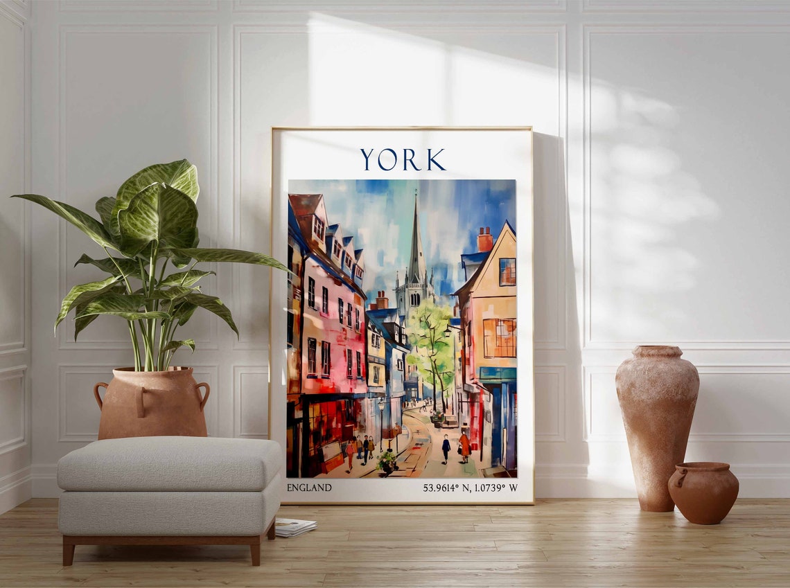 York England Historic Red Brick Street Church Spire View Poster - Image 2