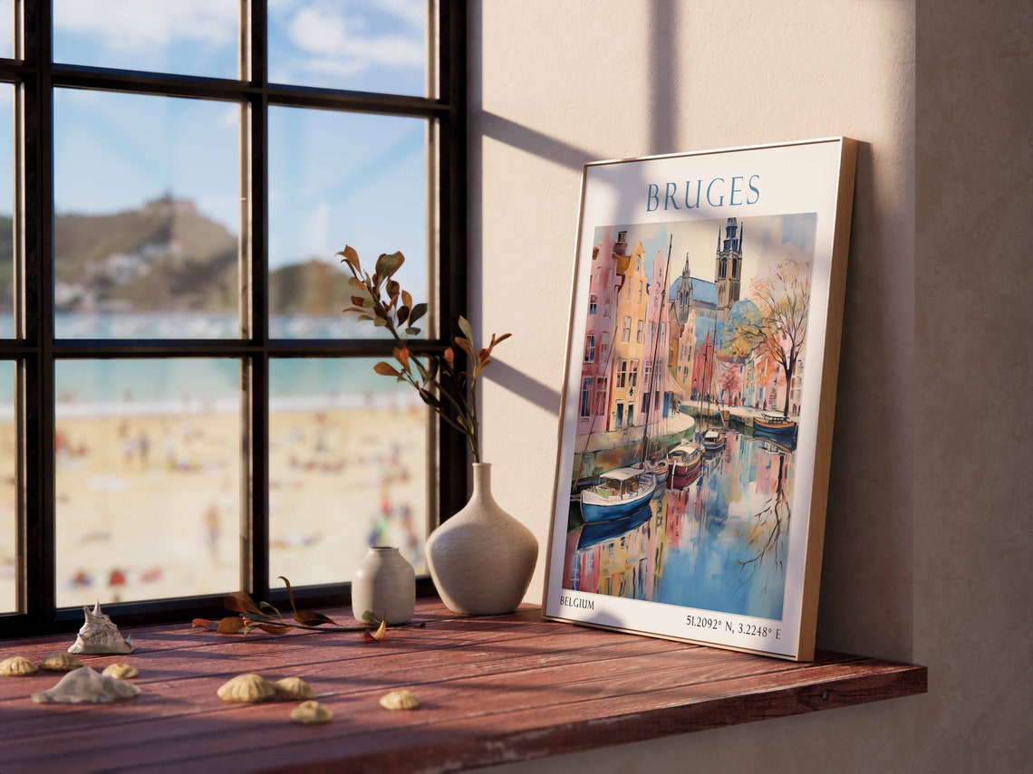 Bruges City Travel Print Bruges Belgium Travel Poster Print Belgium City Wall Art Bruges Travel Wall Decor Belgium Wall Art - Image 2