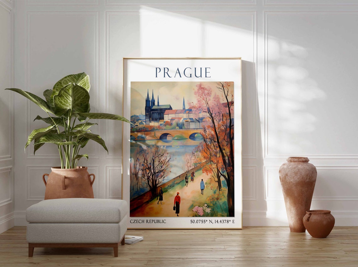 Prague Travel Print Prague Travel Poster Czech Republic Wall Art Charles Bridge Art Czech Travel Decor Travel Gift Vintage Wall Art - Image 2