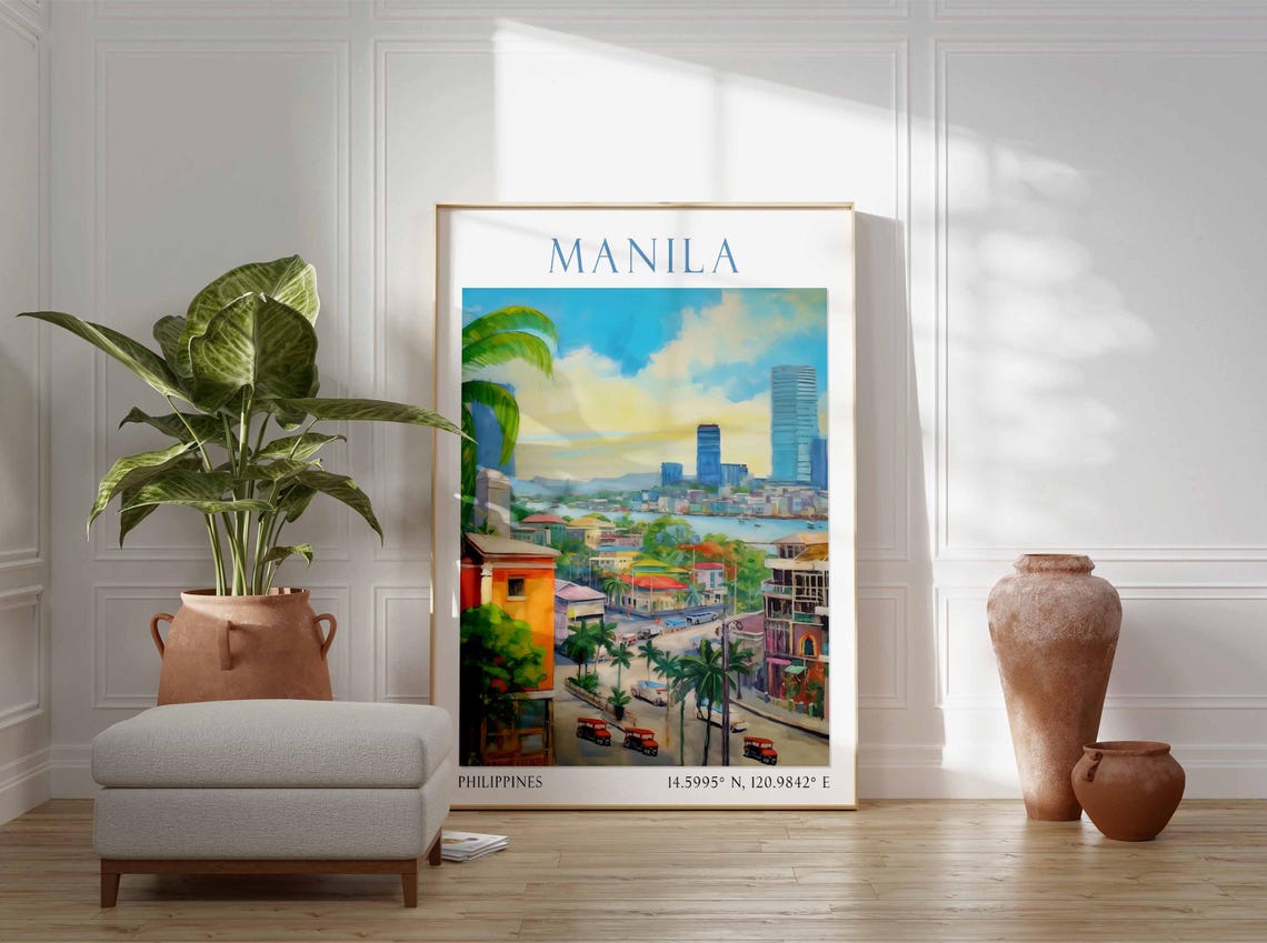 Manila Philippines Skyline Jeepneys Watercolor City Travel Poster - Image 4