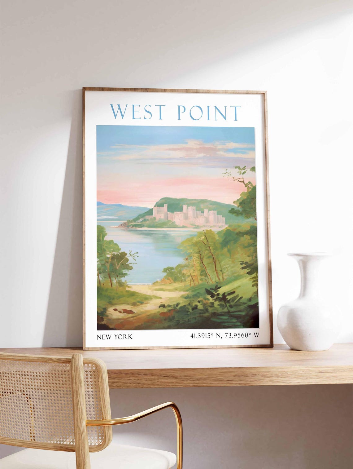 West Point Hudson River Academy Sunset Watercolor Travel Poster - Image 4