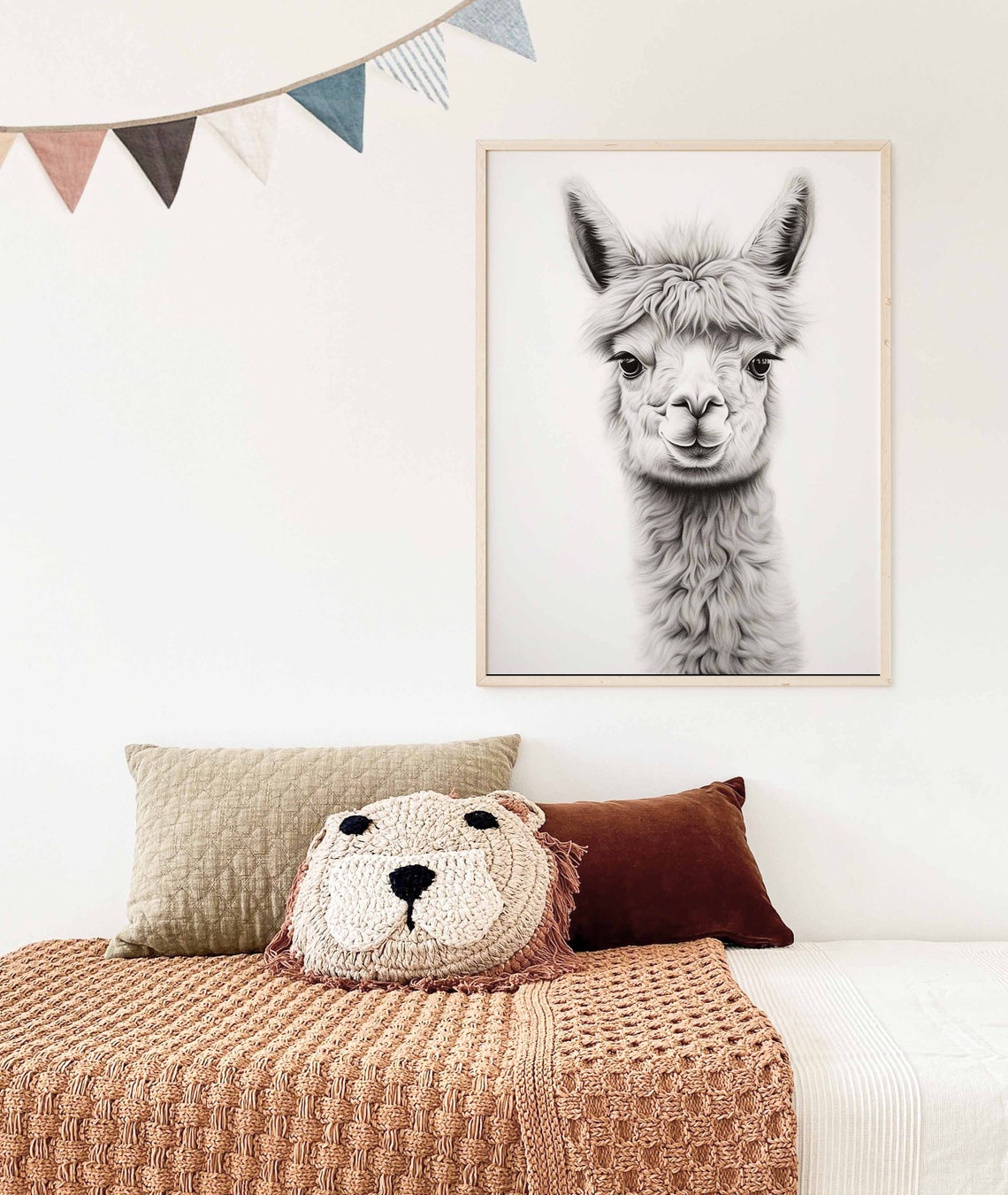Black and White Llama Portrait Watercolor Poster for a Nursery - Image 3