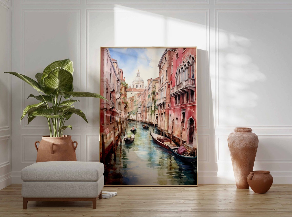 Venice Grand Canal Gondolas Pastel Watercolor Italy Travel Poster - Image 3