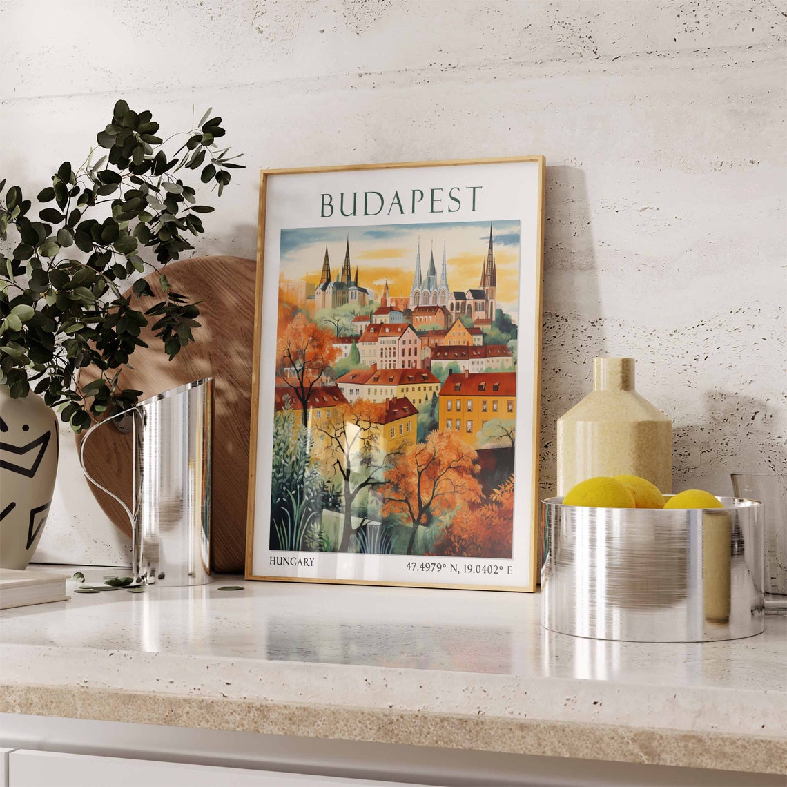 Gothic Spires Above Autumn Rooftops in Budapest Hungary Poster - Image 3