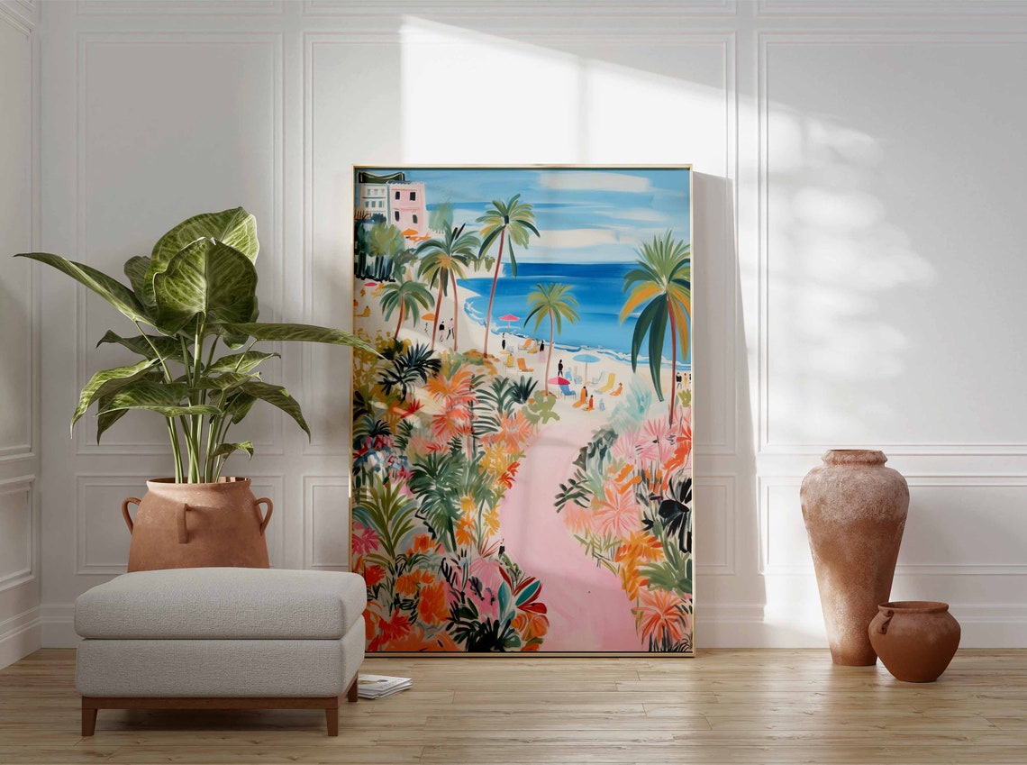 Tropical Garden Path to Beach Day Dreamy Pastel Flower Poster - Image 3