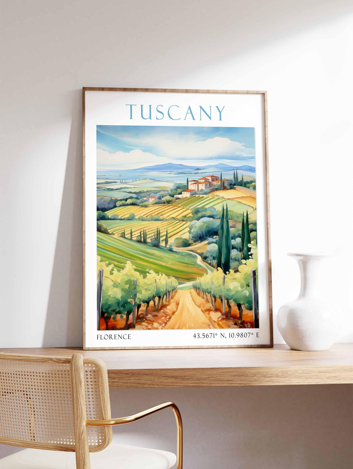 Tuscany Italy Vineyard Cypress Hills Watercolor Travel Poster - Image 4