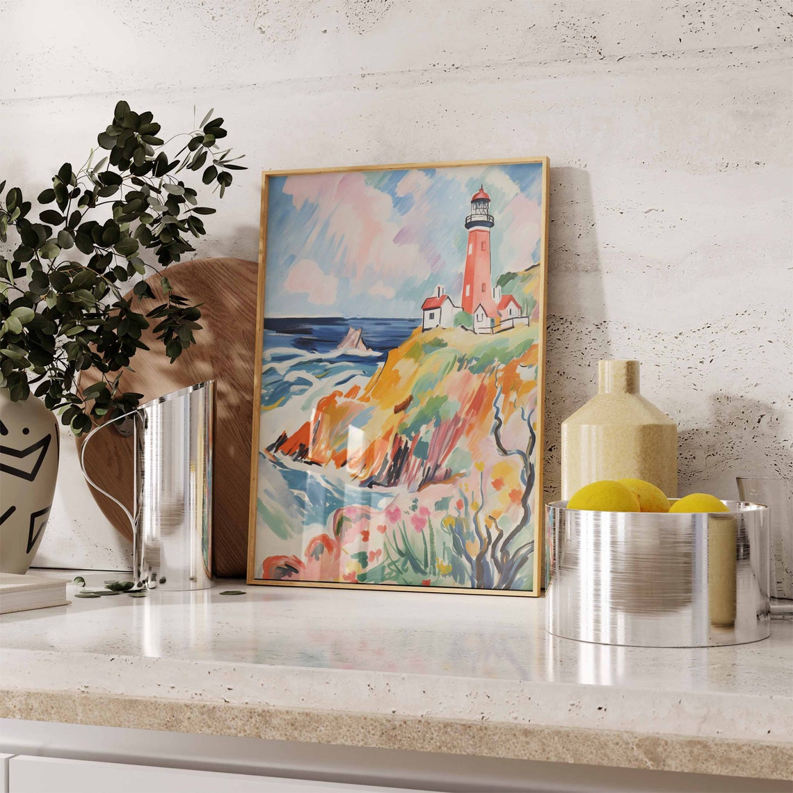 Boho Art Boho Print Rustic Lighthouse Art Bathroom Wall Art Rustic Coastal Dcor Boho Wall Art Seaside Art Vintage Lighthouse Poster - Image 2