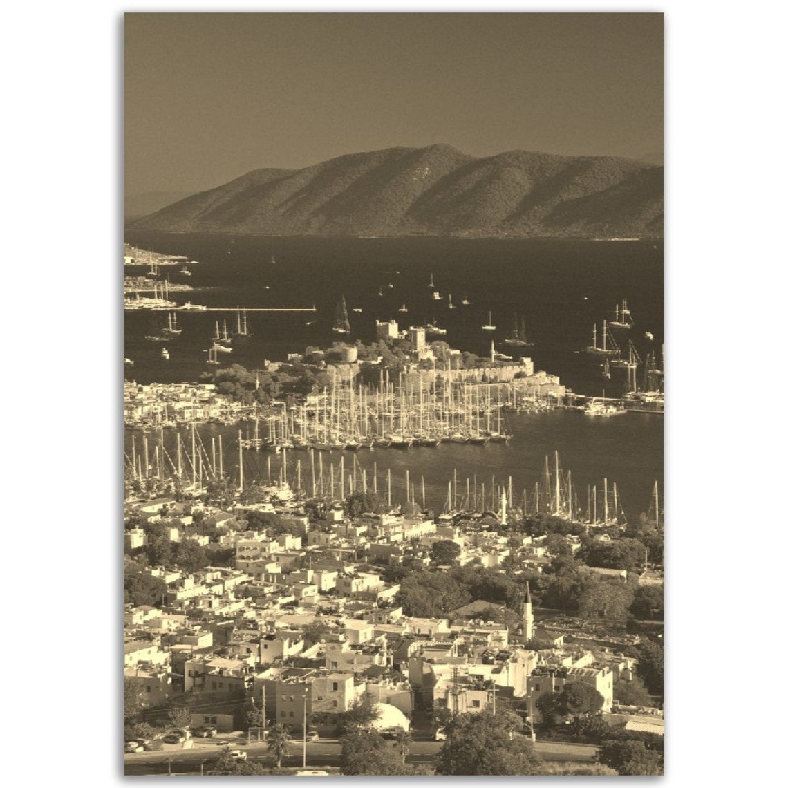 Vintage Bodrum Turkey Harbor Sailboats Sepia Nautical Photo Poster