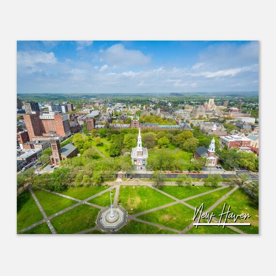 New Haven Connecticut Aerial Green Historic Churches Travel Poster